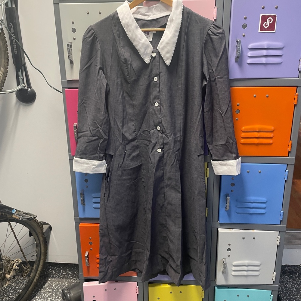 Uniform Gray Dress with White Accents,16
